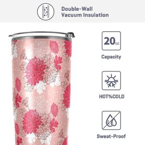 Jihqo Beautiful Floral Pattern Tumbler with Lid and Straw, Insulated Stainless Steel Tumbler Cup, Double Walled Travel Coffee Mug Thermal Vacuum Cups for Hot & Cold Drinks 12oz