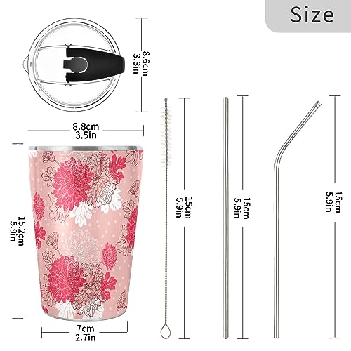 Jihqo Beautiful Floral Pattern Tumbler with Lid and Straw, Insulated Stainless Steel Tumbler Cup, Double Walled Travel Coffee Mug Thermal Vacuum Cups for Hot & Cold Drinks 12oz