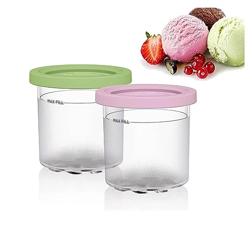 2/4/6PCS Creami Deluxe Pints, for Ninja Creami Containers,16 OZ Creami Containers Airtight,Reusable Compatible NC301 NC300 NC299AMZ Series Ice Cream Maker,Pink+Green-6PCS