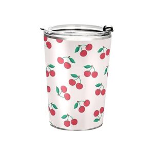 jihqo cute cherry fruit tumbler with lid and straw, insulated stainless steel tumbler cup, double walled travel coffee mug thermal vacuum cups for hot & cold drinks 12oz