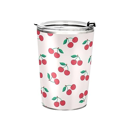 Jihqo Cute Cherry Fruit Tumbler with Lid and Straw, Insulated Stainless Steel Tumbler Cup, Double Walled Travel Coffee Mug Thermal Vacuum Cups for Hot & Cold Drinks 12oz
