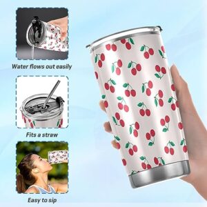 Jihqo Cute Cherry Fruit Tumbler with Lid and Straw, Insulated Stainless Steel Tumbler Cup, Double Walled Travel Coffee Mug Thermal Vacuum Cups for Hot & Cold Drinks 12oz