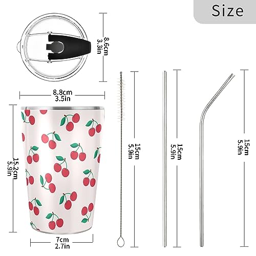 Jihqo Cute Cherry Fruit Tumbler with Lid and Straw, Insulated Stainless Steel Tumbler Cup, Double Walled Travel Coffee Mug Thermal Vacuum Cups for Hot & Cold Drinks 12oz