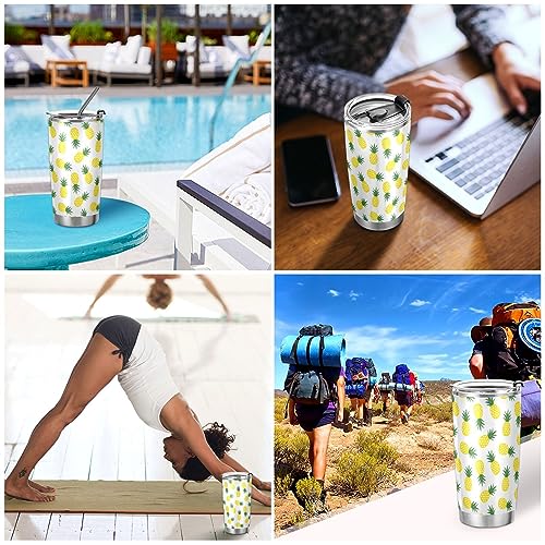 Jihqo Summer Pineapple Tumbler with Lid and Straw, Insulated Stainless Steel Tumbler Cup, Double Walled Travel Coffee Mug Thermal Vacuum Cups for Hot & Cold Drinks 12oz