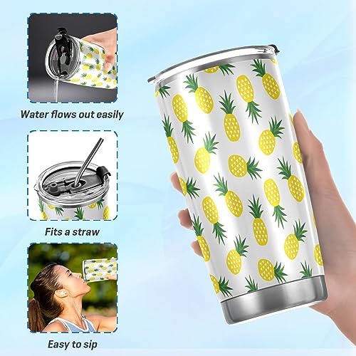 Jihqo Summer Pineapple Tumbler with Lid and Straw, Insulated Stainless Steel Tumbler Cup, Double Walled Travel Coffee Mug Thermal Vacuum Cups for Hot & Cold Drinks 12oz