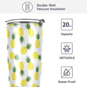 Jihqo Summer Pineapple Tumbler with Lid and Straw, Insulated Stainless Steel Tumbler Cup, Double Walled Travel Coffee Mug Thermal Vacuum Cups for Hot & Cold Drinks 12oz