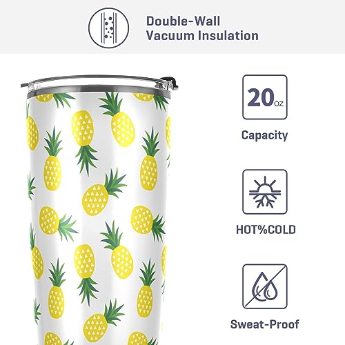 Jihqo Summer Pineapple Tumbler with Lid and Straw, Insulated Stainless Steel Tumbler Cup, Double Walled Travel Coffee Mug Thermal Vacuum Cups for Hot & Cold Drinks 12oz