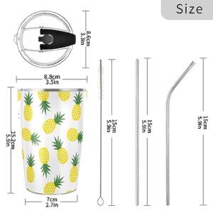 Jihqo Summer Pineapple Tumbler with Lid and Straw, Insulated Stainless Steel Tumbler Cup, Double Walled Travel Coffee Mug Thermal Vacuum Cups for Hot & Cold Drinks 12oz