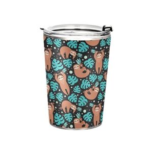 jihqo cute sloths brown tumbler with lid and straw, insulated stainless steel tumbler cup, double walled travel coffee mug thermal vacuum cups for hot & cold drinks 12oz