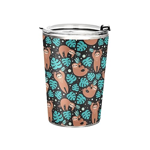 Jihqo Cute Sloths Brown Tumbler with Lid and Straw, Insulated Stainless Steel Tumbler Cup, Double Walled Travel Coffee Mug Thermal Vacuum Cups for Hot & Cold Drinks 12oz