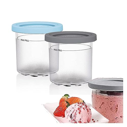 EVANEM 2/4/6PCS Creami Containers, for Ninja Creami Pint,16 OZ Ice Cream Pint Cooler Bpa-Free,Dishwasher Safe for NC301 NC300 NC299AM Series Ice Cream Maker,Gray+Blue-2PCS