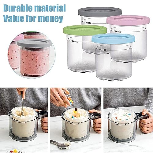 EVANEM 2/4/6PCS Creami Containers, for Ninja Creami Pint,16 OZ Ice Cream Pint Cooler Bpa-Free,Dishwasher Safe for NC301 NC300 NC299AM Series Ice Cream Maker,Gray+Blue-2PCS