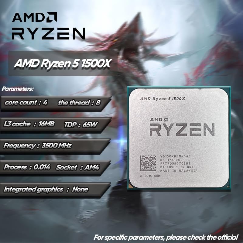 SAAKO Ryzen 5 1500X R5 1500X 3.5 GHz Gaming Zen 0.014 Quad-Core Eight-Core CPU Processor L3=16M 65W YD150XBBM4GAE Socket AM4 Making Computers Process Data Faster