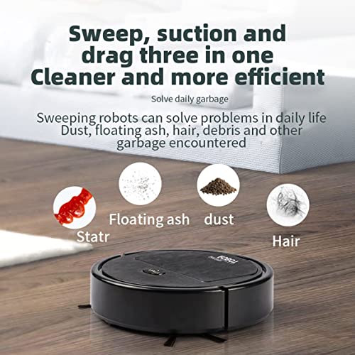 Robot Vacuum and Mop Combo, Automatic Robotic vacuum cleaner,rechargeable household Robotic vacuum cleaner intelligent sweeping robot, Daily Floor cleaning, ideal for pet hair hard/wood floor - black