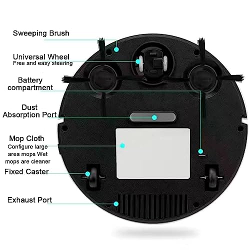 Robot Vacuum and Mop Combo, Automatic Robotic vacuum cleaner,rechargeable household Robotic vacuum cleaner intelligent sweeping robot, Daily Floor cleaning, ideal for pet hair hard/wood floor - black