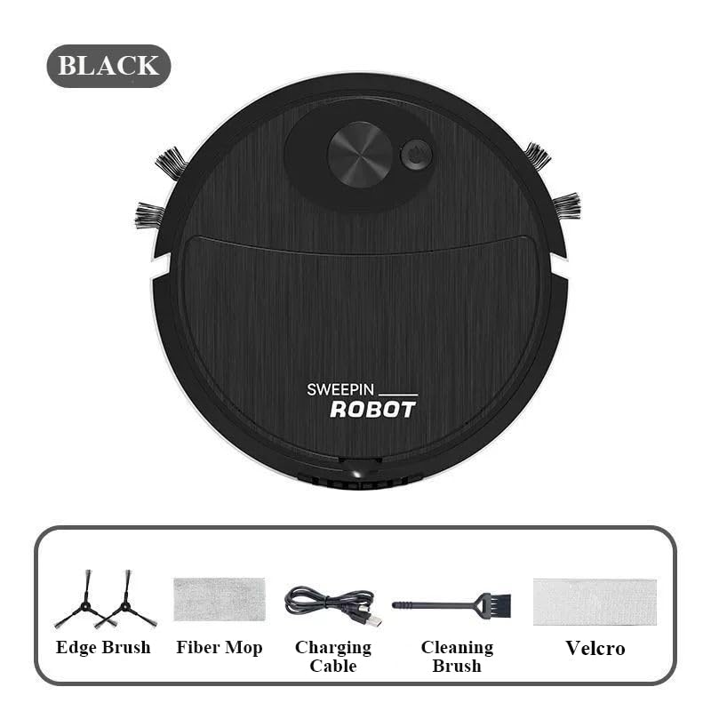 Robot Vacuum and Mop Combo, Automatic Robotic vacuum cleaner,rechargeable household Robotic vacuum cleaner intelligent sweeping robot, Daily Floor cleaning, ideal for pet hair hard/wood floor - black