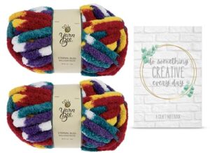 eternal bliss yarn from yarn bee, jumbo chunky chenille yarn for knitting, crocheting, and crafts, 2 pack bundle with craft notebook from pro31 press (balloon fiesta)