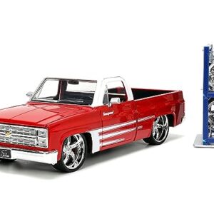 1985 Chevy C-10 Pickup Truck Red with White Top and Graphics with Extra Wheels Just Trucks Series 1/24 Diecast Model Car by Jada 34179