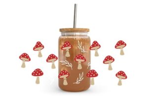 mushroom uv dtf transfers, 8 sheets, rub on transfer stickers for crafting, diy decals uv dtf transfer stickers for 16oz glass cups