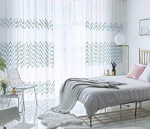 Nordic Sheer Curtains Window Treatments Rod Pocket Zig Zag Embroidery Drape for Living Dining Room Bedroom Doorway