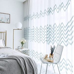 Nordic Sheer Curtains Window Treatments Rod Pocket Zig Zag Embroidery Drape for Living Dining Room Bedroom Doorway