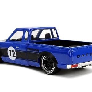 1972 Datsun 620 Pickup Truck #72 Blue Metallic with Black Stripes and Hood Toyo Tires with Extra Wheels Just Trucks Series 1/24 Diecast Model Car by Jada 34193