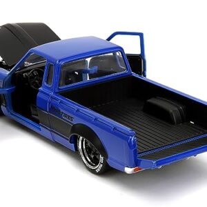 1972 Datsun 620 Pickup Truck #72 Blue Metallic with Black Stripes and Hood Toyo Tires with Extra Wheels Just Trucks Series 1/24 Diecast Model Car by Jada 34193