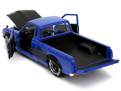 1972 Datsun 620 Pickup Truck #72 Blue Metallic with Black Stripes and Hood Toyo Tires with Extra Wheels Just Trucks Series 1/24 Diecast Model Car by Jada 34193