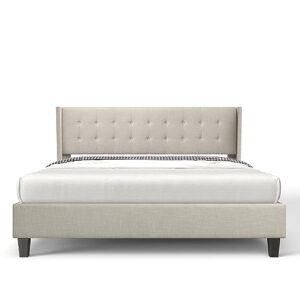 bonsoir queen size sand color bed frame upholstered traditional low profile platform with wing back headboard