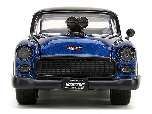 1955 Chevy Bel Air Blue Metallic and Black with Black Flames Bigtime Muscle Series 1/24 Diecast Model Car by Jada 34721