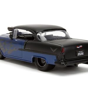 1955 Chevy Bel Air Blue Metallic and Black with Black Flames Bigtime Muscle Series 1/24 Diecast Model Car by Jada 34721