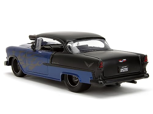 1955 Chevy Bel Air Blue Metallic and Black with Black Flames Bigtime Muscle Series 1/24 Diecast Model Car by Jada 34721