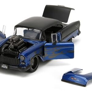 1955 Chevy Bel Air Blue Metallic and Black with Black Flames Bigtime Muscle Series 1/24 Diecast Model Car by Jada 34721