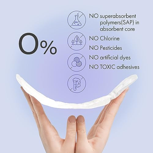 Livlit Large Size Ultra Thin Sanitary Pads, 100% Organic Cotton from Texas, Powerful Leak Protection, Unscented, Chlorine Free and Absorbency of Feminine Periods, Pads for Women (12 Count)