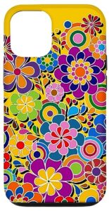 iphone 14 pro bright and colorful hippy trippy flower power art case