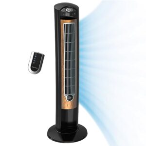 lasko t42050 42" wind curve tower fan with sleep mode and remote control (black/woodgrain) (renewed)