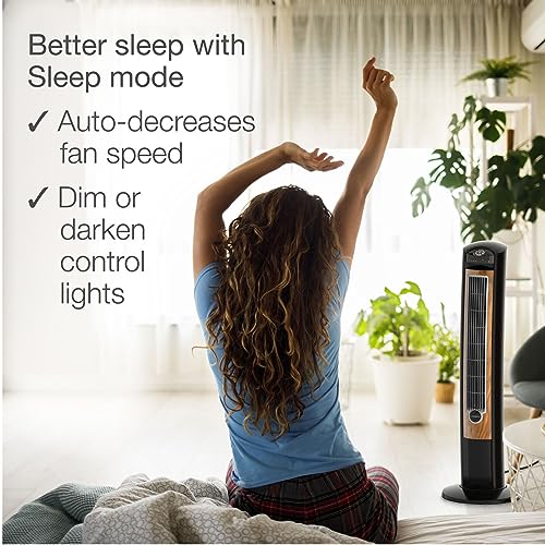 LASKO T42050 42" Wind Curve Tower Fan with Sleep Mode and Remote Control (Black/Woodgrain) (Renewed)