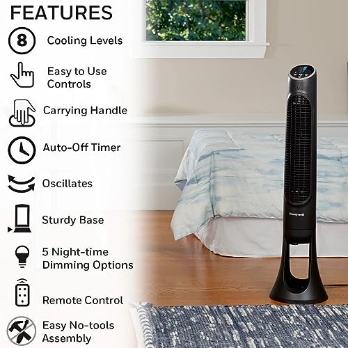 HONEYW HYF260BV2 QuietSet Oscillating Electric Tower Stand Fan (Black) (Renewed)