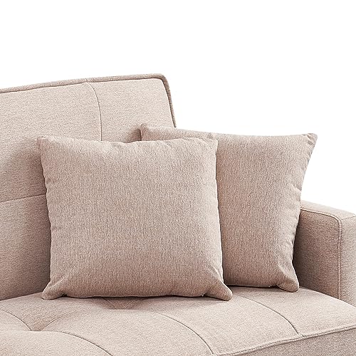 HomePop Upholstered Futon Bed with Chrome Legs, Modern Sofa Couches for Living Room, Small Spaces, Dorm, Apartment Sofabed, Standard, Beige