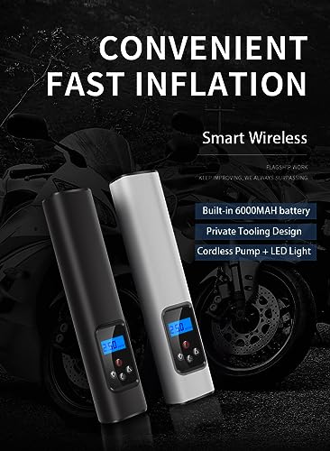 ADVENTURE-AIR Portable Air Compressor, Tire Inflator, Compact Air Pump - Electric Tire Pump for Car, Motorcycle, Bike, Ball - Digital Pressure Gauge, Cordless, Automatic, Rechargeable Battery Powered