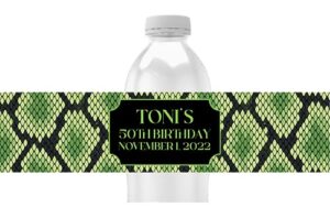 personalized water bottle labels, snake party favors, pack of 25 peel and stick waterproof wrappers