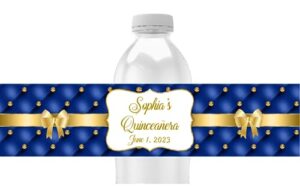 personalized water bottle labels, birthday party favors, pack of 25 peel and stick waterproof wrappers (royal blue)