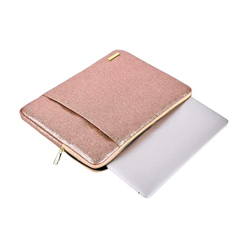 MOSISO PU Leather Laptop Sleeve&Compatible with MacBook Air 15 inch Case 2023 A2941, Sparkly Glitter Hard Shell&Keyboard Cover&Screen Protector&Webcam Cover&Type C Adapter 2 Pack,Transparent&Rose Gold