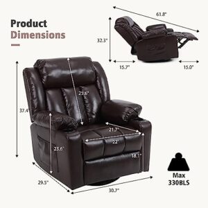 Ketaiyou Rocker Recliner Chair for Adults, Overstuffed Large Manual Recliner Swivel Glider with Massage and Heat, Upholstered Breathing Leather Living Room Reclining Sofa Chair (Brown)