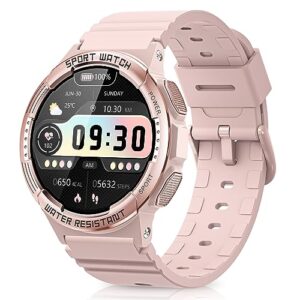 smart watches for women, 1.3'' always-on amoled display, bluetooth smartwatch for android iphone, fitness tracker with 2 bands, heart rate/blood oxygen/sleep monitor, 5 atm waterproof sport watch pink