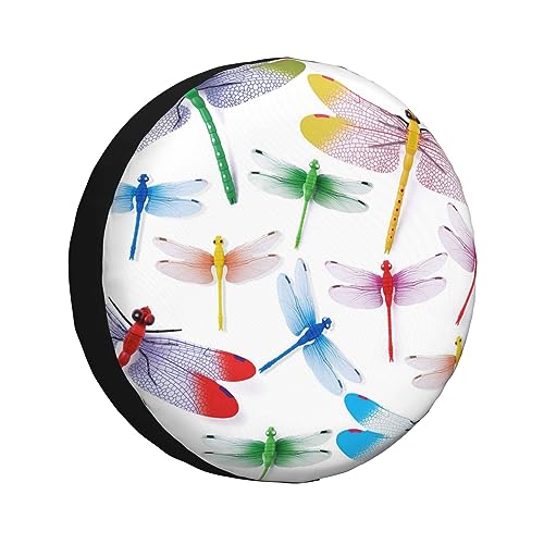 Colorful Dragonfly Print Spare Tire Cover Funny Wheel Covers Waterproof Dust-Proof Wheel Protectors Fit for Trailer SUV Truck Camper 17 Inch