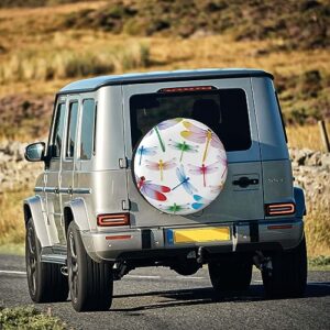 Colorful Dragonfly Print Spare Tire Cover Funny Wheel Covers Waterproof Dust-Proof Wheel Protectors Fit for Trailer SUV Truck Camper 17 Inch