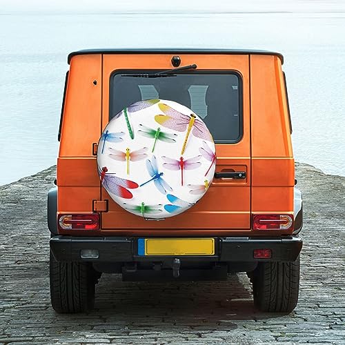 Colorful Dragonfly Print Spare Tire Cover Funny Wheel Covers Waterproof Dust-Proof Wheel Protectors Fit for Trailer SUV Truck Camper 17 Inch