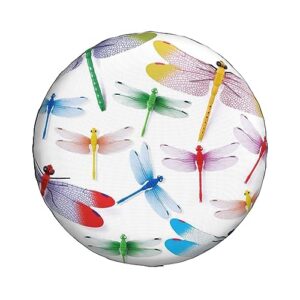 Colorful Dragonfly Print Spare Tire Cover Funny Wheel Covers Waterproof Dust-Proof Wheel Protectors Fit for Trailer SUV Truck Camper 17 Inch