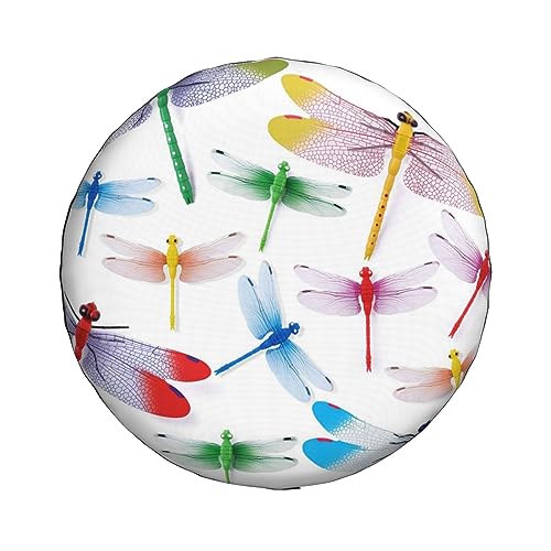 Colorful Dragonfly Print Spare Tire Cover Funny Wheel Covers Waterproof Dust-Proof Wheel Protectors Fit for Trailer SUV Truck Camper 17 Inch